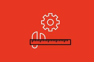 roue dentée et règle ligne icône sur rouge Contexte. plat vecteur illustration