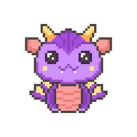 mignonne violet pixel dragons. kawaii coloré marrant dinosaure avec fantaisie 8 bits graphique et cornes et légendaire souriant peu vecteur monstres