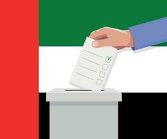 uni arabe émirats élection concept. main met voter bulletin vecteur