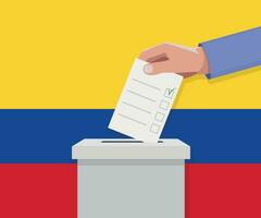 Colombie élection concept. main met voter bulletin vecteur