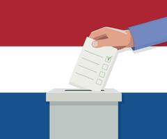 Pays-Bas élection concept. main met voter bulletin vecteur