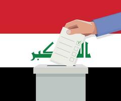 Irak élection concept. main met voter bulletin vecteur
