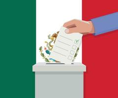 Mexique élection concept. main met voter bulletin vecteur