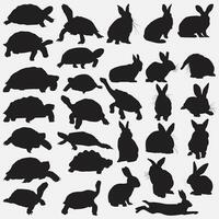 tortue lapin silhouette ensemble vecteur