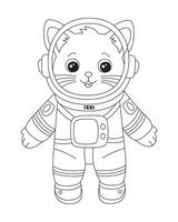 adorable dessin animé chat astronaute pour coloration page. main tiré vecteur profilé noir et blanc illustration.