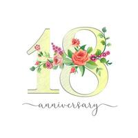 nombre 18 esquisser style conception avec floral éléments. content 18e anniversaire Créatif icône avec ancien des roses. graphique modèle. mignonne logo. 18 ans vieux symbole. rétro fleurs. isolé signe. Rose décor. vecteur