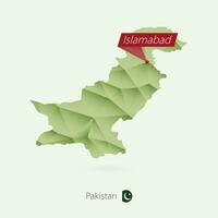vert pente faible poly carte de Pakistan avec Capitale Islamabad vecteur