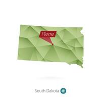 vert pente faible poly carte de Sud Dakota avec Capitale pierre vecteur