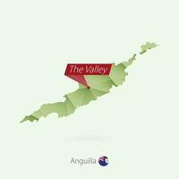 vert pente faible poly carte de Anguilla avec Capitale le vallée vecteur