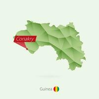 vert pente faible poly carte de Guinée avec Capitale conakry vecteur