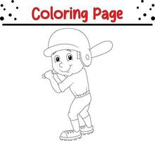 coloration page garçon en jouant base-ball vecteur