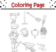 coloration page femmes en portant arrosage jardinage outil vecteur