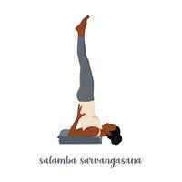 femme faisant salamba sarvangasana ou pose d'épaule. pratiquer le hatha-yoga. illustration de vecteur plat isolé sur fond blanc