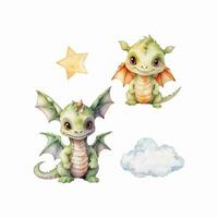 aquarelle mignonne bébé dragon ensemble, garderie vecteur