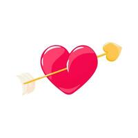 brillant cœur avec d'or La Flèche pour la Saint-Valentin journée. vecteur l'amour symbole illustration isolé sur blanc Contexte. détaillé dessin animé élément pour vacances motifs, emballage, dessins