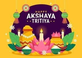 akshaya tritiya Festival vecteur illustration avec une d'or kalash, bougie, pot et or pièces de monnaie pour dhanteras fête dans traditionnel hindou vacances