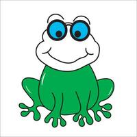 mignonne vert grenouille dessin animé personnage portant cool des lunettes isolé sur blanc Contexte vecteur