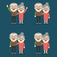 retraité personnes âgées Sénior âge couple dans Créatif plat vecteur personnage conception grand-père et grand-mère permanent plein longueur souriant