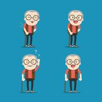 vieux homme. grand-père dans 4 différent pose. vecteur isolé illustration. dessin animé personnage.