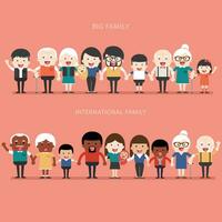 famille concept. gros content famille et international famille. Parents avec les enfants. père, mère, enfants, grand-père, grand-mère, frères et sœurs, épouse, mari, oncle, tante vecteur