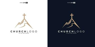 église logo dessins avec montagne, minimaliste logo. gens église vecteur logo conception modèle