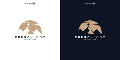 église logo dessins avec montagne, minimaliste logo. gens église vecteur logo conception modèle