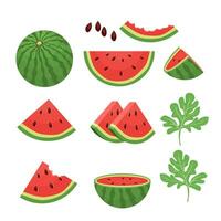 illustration vecteur graphique de pastèque des fruits. ensemble de pastèque entier et tranche bien pour nourriture produit.