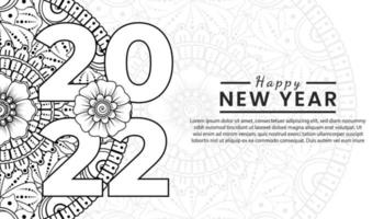 bonne année 2022 bannière ou modèle de carte avec fleur mehndi vecteur