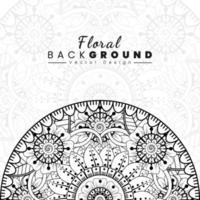 fond avec des fleurs de mehndi. lignes noires sur fond blanc. modèle de bannière ou de carte vecteur