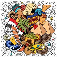 Egypte dessin animé griffonnage illustration. marrant conception. Créatif vecteur Contexte avec africain pays éléments et objets. coloré composition