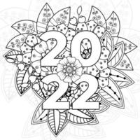 bonne année 2022 bannière ou modèle de carte avec fleur mehndi vecteur