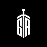 monogramme du logo ga avec modèle de conception de ruban d'élément d'épée vecteur