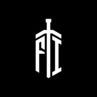 monogramme du logo fi avec modèle de conception de ruban d'élément d'épée vecteur