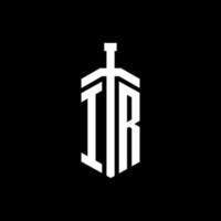 monogramme de logo ir avec modèle de conception de ruban d'élément d'épée vecteur