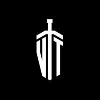 monogramme du logo vt avec modèle de conception de ruban d'élément d'épée vecteur