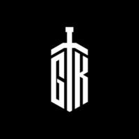 monogramme du logo gk avec modèle de conception de ruban d'élément d'épée vecteur