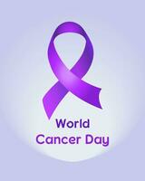 monde cancer journée affiche avec réaliste violet ruban sur lumière lavande Contexte. vecteur