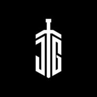 monogramme de logo jg avec modèle de conception de ruban d'élément d'épée vecteur