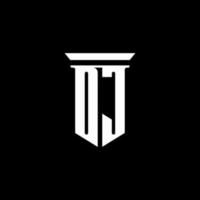 logo monogramme dj avec style emblème isolé sur fond noir vecteur