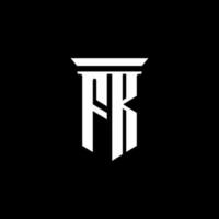 logo monogramme fk avec style emblème isolé sur fond noir vecteur