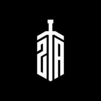 monogramme du logo za avec modèle de conception de ruban d'élément d'épée vecteur
