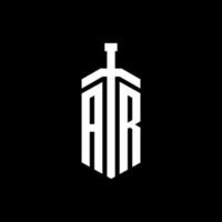 monogramme du logo ar avec modèle de conception de ruban d'élément d'épée vecteur
