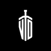 monogramme de logo vd avec modèle de conception de ruban d'élément d'épée vecteur