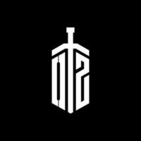 monogramme du logo oz avec modèle de conception de ruban d'élément d'épée vecteur