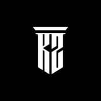 logo monogramme kz avec style emblème isolé sur fond noir vecteur