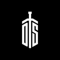 monogramme du logo ds avec modèle de conception de ruban d'élément d'épée vecteur