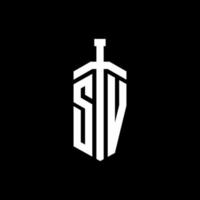 monogramme du logo sv avec modèle de conception de ruban d'élément d'épée vecteur