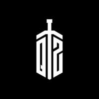 monogramme de logo qz avec modèle de conception de ruban d'élément d'épée vecteur
