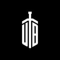 monogramme de logo ub avec modèle de conception de ruban d'élément d'épée vecteur