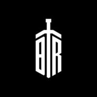 monogramme du logo br avec modèle de conception de ruban d'élément d'épée vecteur
